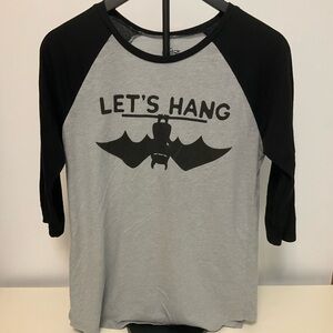 Black and Gray Raglan Tee with Bat Graphic